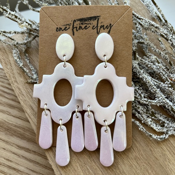 Iridescent Clay & Resin Statement Dangle Earrings - Picture 8 of 9